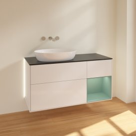 Тумба под раковину Villeroy & Boch Finion 120х50,1 см с подсветкой МДФ глянцевый белый лак/стекло черное матовое GA52GMGF