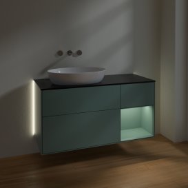 Тумба під раковину Villeroy & Boch Finion 120х50,1 см із підсвічуванням МДФ оливковий матовий лак/скло чорне матове GA52GMGM