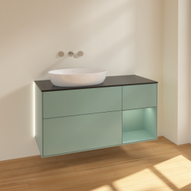 Тумба под раковину Villeroy & Boch Finion 120х50,1 см с подсветкой МДФ оливковый матовый лак/стекло черное матовое GA52GMGM