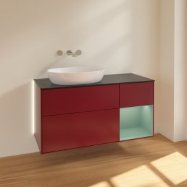 Тумба под раковину Villeroy & Boch Finion 120х50,1 см с подсветкой МДФ пион матовый лак/стекло черное матовое GA52GMHB