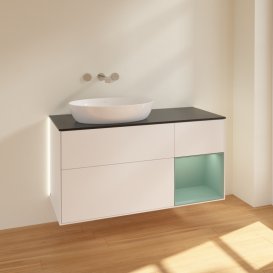 Тумба под раковину Villeroy & Boch Finion 120х50,1 см с подсветкой МДФ белый матовый лак/стекло черное матовое GA52GMMT