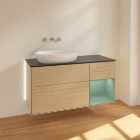 Тумба под раковину Villeroy & Boch Finion 120х50,1 см с подсветкой МДФ шпон дуба/стекло черное матовое GA52GMPC