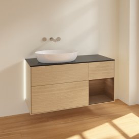 Тумба под раковину Villeroy & Boch Finion 120х50,1 см с подсветкой МДФ шпон дуба/стекло черное матовое GA52GNPC