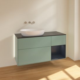 Тумба под раковину Villeroy & Boch Finion 120х50,1 см с подсветкой МДФ оливковый матовый лак/стекло черное матовое GA52HGGM