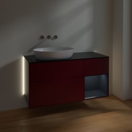 Тумба під раковину Villeroy & Boch Finion 120х50,1 см з підсвічуванням МДФ півонія матовий лак/скло чорне матове GA52HGHB