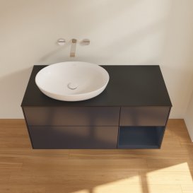 Тумба под раковину Villeroy & Boch Finion 120х50,1 см с подсветкой МДФ темно-синий матовый лак/стекло черное матовое GA52HGHG