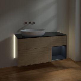 Тумба под раковину Villeroy & Boch Finion 120х50,1 см с подсветкой МДФ шпон дуба/стекло черное матовое GA52HGPC