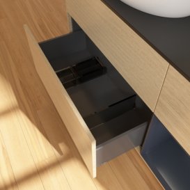 Тумба под раковину Villeroy & Boch Finion 120х50,1 см с подсветкой МДФ шпон дуба/стекло черное матовое GA52HGPC