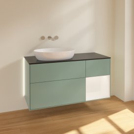Тумба под раковину Villeroy & Boch Finion 120х50,1 см с подсветкой МДФ оливковый матовый лак/стекло черное матовое GA52MTGM
