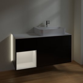 Тумба под раковину Villeroy & Boch Finion 120х50,1 см с подсветкой МДФ черный матовый лак/стекло белое матовое G141GFPD