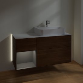 Тумба під раковину Villeroy & Boch Finion 120х50,1 см із підсвічуванням МДФ шпон волоського горіха/скло біле матове G141GKGN