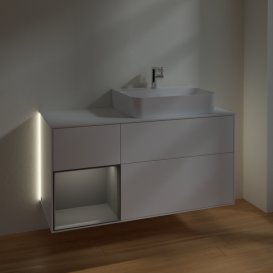 Тумба під раковину Villeroy & Boch Finion 120х50,1 см із підсвічуванням МДФ білий матовий лак/скло біле матове G141GKMT