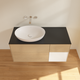 Тумба під раковину Villeroy & Boch Finion 120х50,1 см з підсвічуванням МДФ шпон дуба/скло чорне матове GA52MTPC