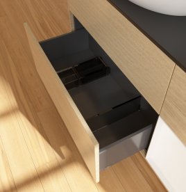 Тумба під раковину Villeroy & Boch Finion 120х50,1 см з підсвічуванням МДФ шпон дуба/скло чорне матове GA52MTPC