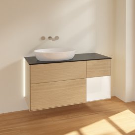 Тумба під раковину Villeroy & Boch Finion 120х50,1 см з підсвічуванням МДФ шпон дуба/скло чорне матове GA52MTPC