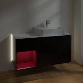 Тумба под раковину Villeroy & Boch Finion 120х50,1 см с подсветкой МДФ черный матовый лак/стекло белое матовое G141HBPD