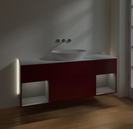 Тумба под раковину Villeroy & Boch Finion 160х50,1 см с подсветкой МДФ пион матовый лак/стекло белое матовое GD01GKHB