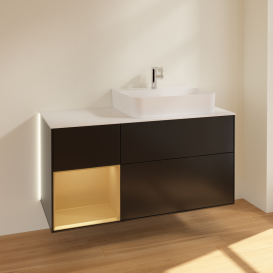 Тумба під раковину Villeroy & Boch Finion 120х50,1 см із підсвічуванням МДФ чорний матовий лак/скло біле матове G141HFPD