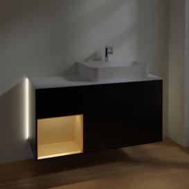 Тумба під раковину Villeroy & Boch Finion 120х50,1 см із підсвічуванням МДФ чорний матовий лак/скло біле матове G141HFPD