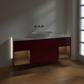 Тумба під раковину Villeroy & Boch Finion 160х50,1 см з підсвічуванням МДФ півонія матовий лак/скло біле матове GD01GNHB