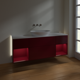 Тумба под раковину Villeroy & Boch Finion 160х50,1 см с подсветкой МДФ пион матовый лак/стекло белое матовое GD01HBHB