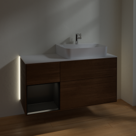 Тумба под раковину Villeroy & Boch Finion 120х50 ,1 см с подсветкой МДФ шпон грецкого ореха/стекло белое матовое G141PDGN