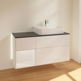 Тумба под раковину Villeroy & Boch Finion 120х50,1 см с подсветкой МДФ глянцевый белый лак/стекло черное матовое G142GFGF