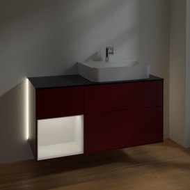 Тумба под раковину Villeroy & Boch Finion 120х50,1 см с подсветкой МДФ пион матовый лак/стекло черное матовое G142GFHB