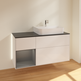 Тумба под раковину Villeroy & Boch Finion 120х50,1 см с подсветкой МДФ глянцевый белый лак/стекло черное матовое G142GKGF