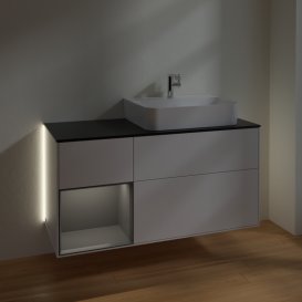 Тумба под раковину Villeroy & Boch Finion 120х50,1 см с подсветкой МДФ глянцевый белый лак/стекло черное матовое G142GKGF