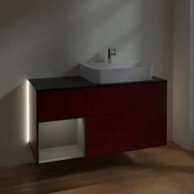 Тумба под раковину Villeroy & Boch Finion 120х50,1 см с подсветкой МДФ пион матовый лак/стекло черное матовое G142GKHB