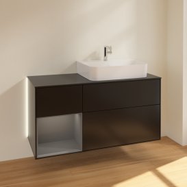 Тумба під раковину Villeroy & Boch Finion 120х50,1 см із підсвічуванням МДФ чорний матовий лак/скло чорне матове G142GKPD