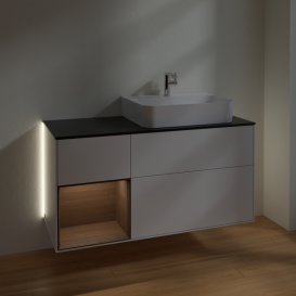 Тумба под раковину Villeroy & Boch Finion 120х50,1 см с подсветкой МДФ глянцевый белый лак/стекло черное матовое G142GNGF