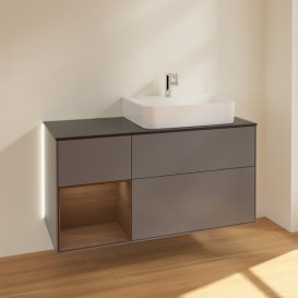 Тумба под раковину Villeroy & Boch Finion 120х50,1 см с подсветкой МДФ антрацит матовый лак/стекло черное матовое G142GNGK