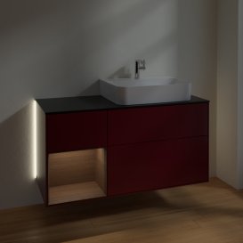 Тумба под раковину Villeroy & Boch Finion 120х50,1 см с подсветкой МДФ пион матовый лак/стекло черное матовое G142GNHB