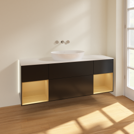 Тумба под раковину Villeroy & Boch Finion 160х50,1 см с подсветкой МДФ черный матовый лак/стекло белое матовое GD01HFPD