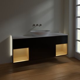 Тумба під раковину Villeroy & Boch Finion 160х50,1 см із підсвічуванням МДФ чорний матовий лак/скло біле матове GD01HFPD