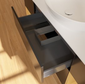 Тумба під раковину Villeroy & Boch Finion 160х50,1 см із підсвічуванням МДФ чорний матовий лак/скло біле матове GD01HFPD