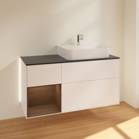 Тумба под раковину Villeroy & Boch Finion 120х50,1 см с подсветкой МДФ белый матовый лак/стекло черное матовое G142GNMT