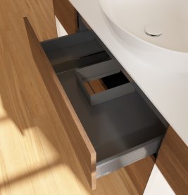 Тумба під раковину Villeroy & Boch Finion 160х50,1 см із підсвічуванням МДФ шпон волоського горіха/скло біле матове GD01MTGN