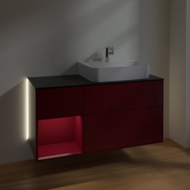 Тумба под раковину Villeroy & Boch Finion 120х50,1 см с подсветкой МДФ пион матовый лак/стекло черное матовое G142HBHB