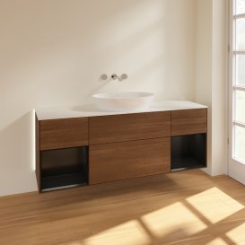 Тумба під раковину Villeroy & Boch Finion 160х50,1 см із підсвічуванням МДФ шпон волоського горіха/скло біле матове GD01PDGN