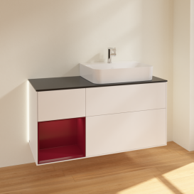 Тумба под раковину Villeroy & Boch Finion 120х50,1 см с подсветкой МДФ белый матовый лак/стекло черное матовое G142HBMT