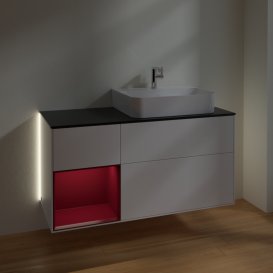 Тумба под раковину Villeroy & Boch Finion 120х50,1 см с подсветкой МДФ белый матовый лак/стекло черное матовое G142HBMT