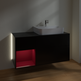 Тумба под раковину Villeroy & Boch Finion 120х50,1 см с подсветкой МДФ черный матовый лак/стекло черное матовое G142HBPD