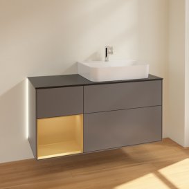 Тумба под раковину Villeroy & Boch Finion 120х50,1 см с подсветкой МДФ антрацит матовый лак/стекло черное матовое G142HFGK