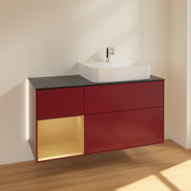 Тумба под раковину Villeroy & Boch Finion 120х50,1 см с подсветкой МДФ пион матовый лак/стекло черное матовое G142HFHB