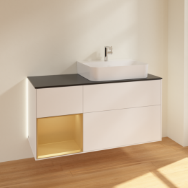 Тумба под раковину Villeroy & Boch Finion 120х50,1 см с подсветкой МДФ белый матовый лак/стекло черное матовое G142HFMT