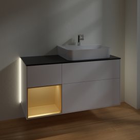 Тумба под раковину Villeroy & Boch Finion 120х50,1 см с подсветкой МДФ белый матовый лак/стекло черное матовое G142HFMT