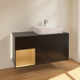 Тумба під раковину Villeroy & Boch Finion 120х50,1 см із підсвічуванням МДФ чорний матовий лак/скло чорне матове G142HFPD